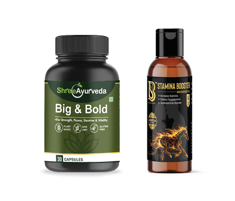 Shree Ayurveda Big And Bold Xtra Josh Capsules & Massage Oil | Enhance Stamina, Time & Performance